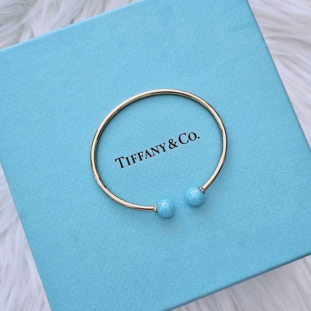 🧧SOLD🎋 Tiffany & Co. HardWear Ball Amazonite 18k Yellow Gold Cuff MEDIUM Bangle - Picture 1 of 6